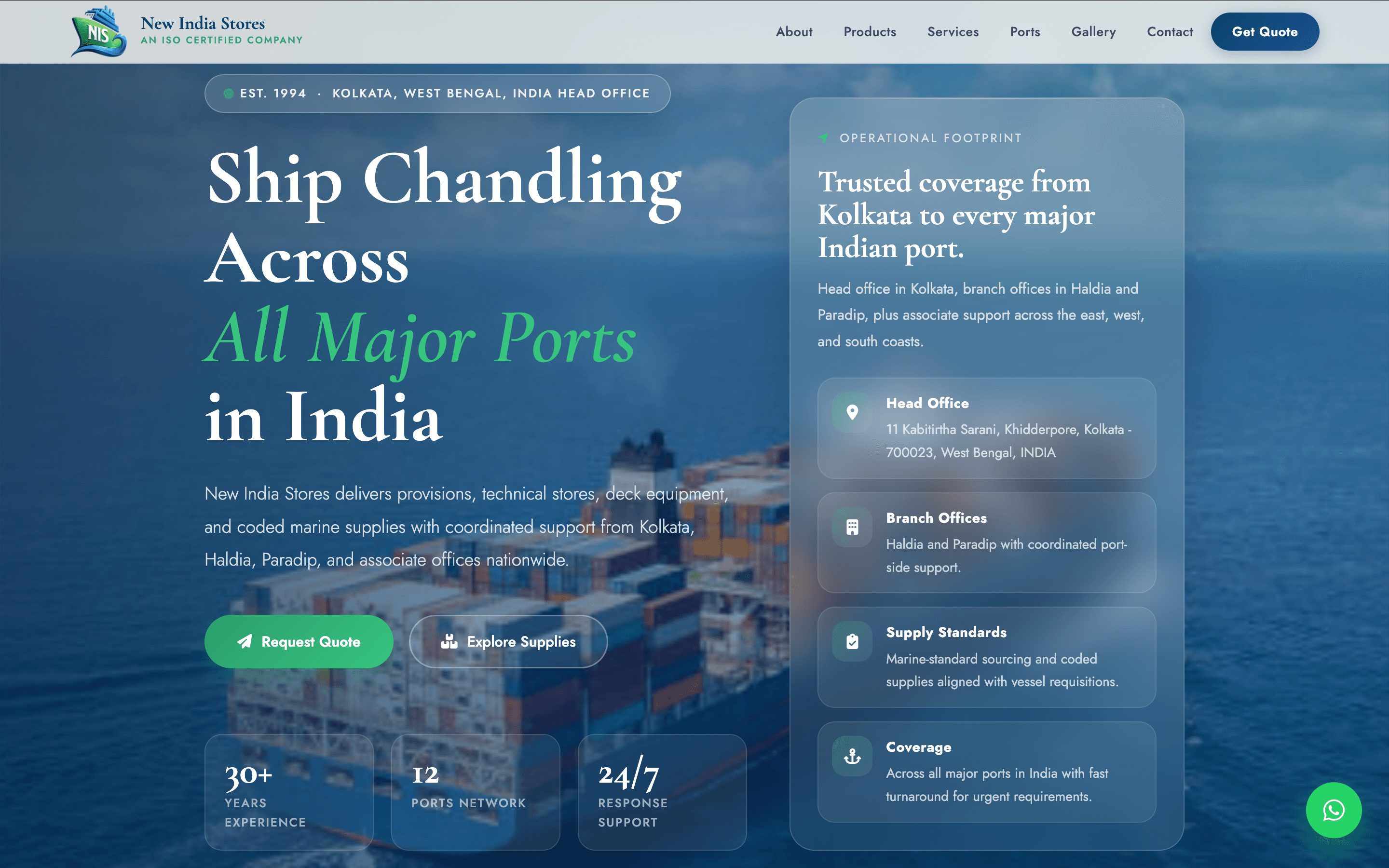 Homepage screenshot of the New India Stores website