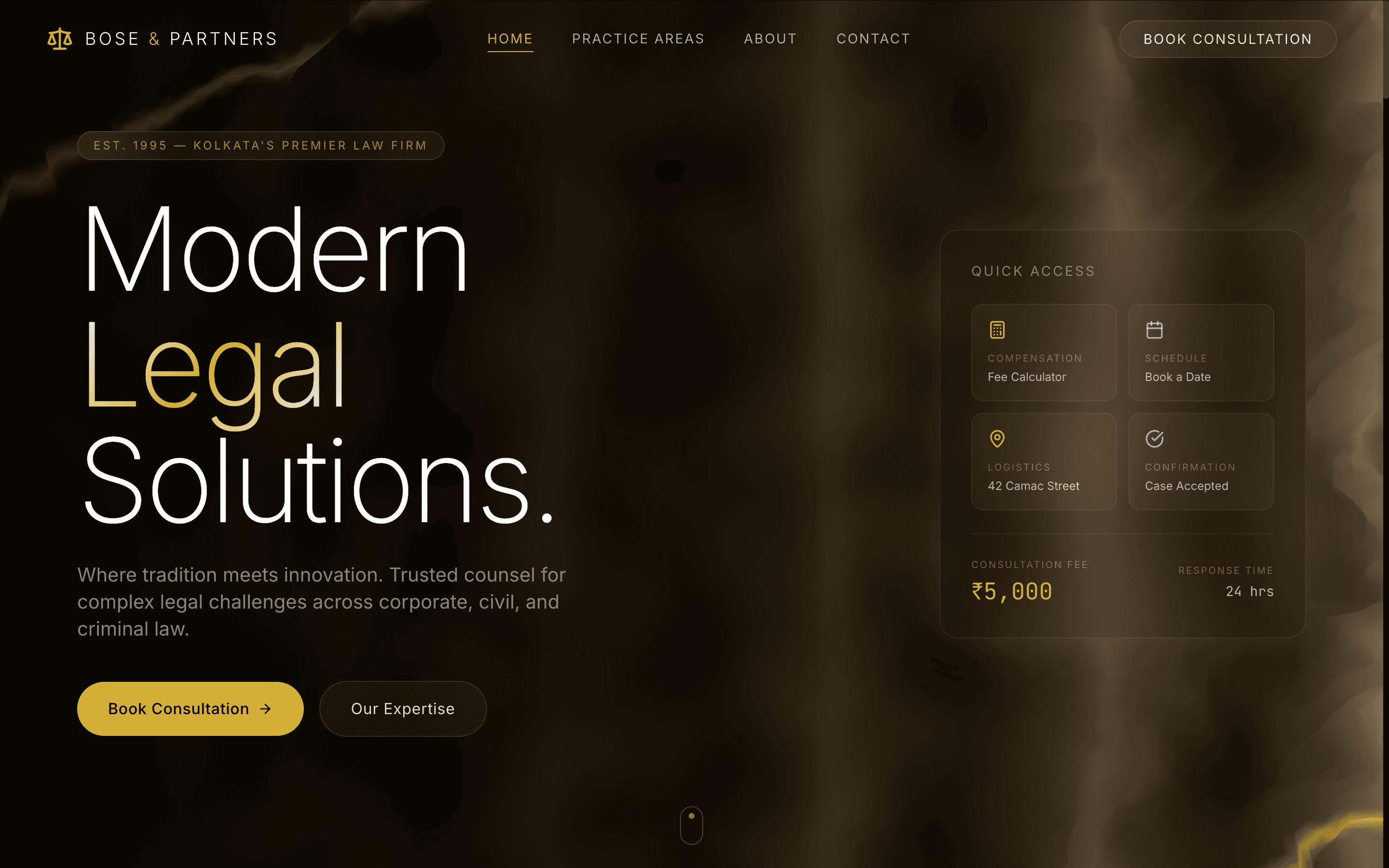 Homepage screenshot of the Bose & Partners law firm demo website